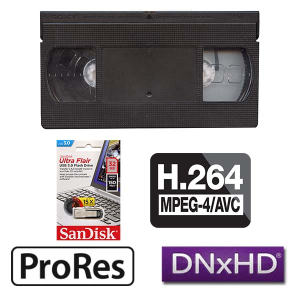 VHS transfer to Digital, h.264, Mpeg 4, Pro-Res, DNx, DVD, Blu-Ray